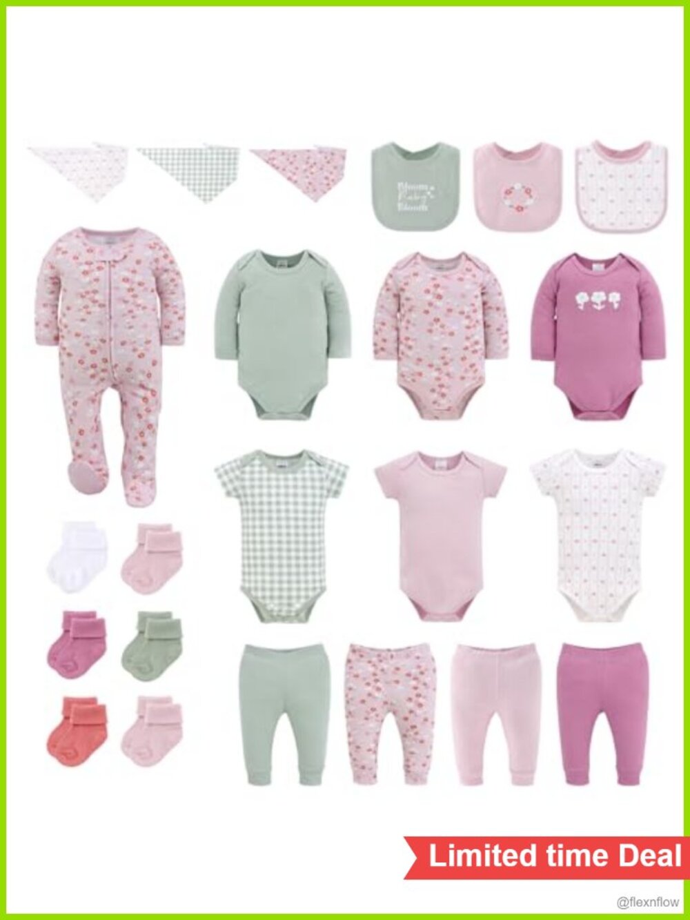 23pc Baby Girl Cotton Layette Set Bodysuits Pants Bibs Newborn Essentials
